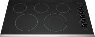 Black 36-inch electric cooktop with five burners and control knobs, in kitchen appliances and cooktops collection