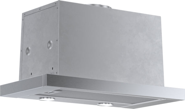 Stainless steel pull-out hood with built-in blower and touch controls for kitchen ventilation in home improvement collections