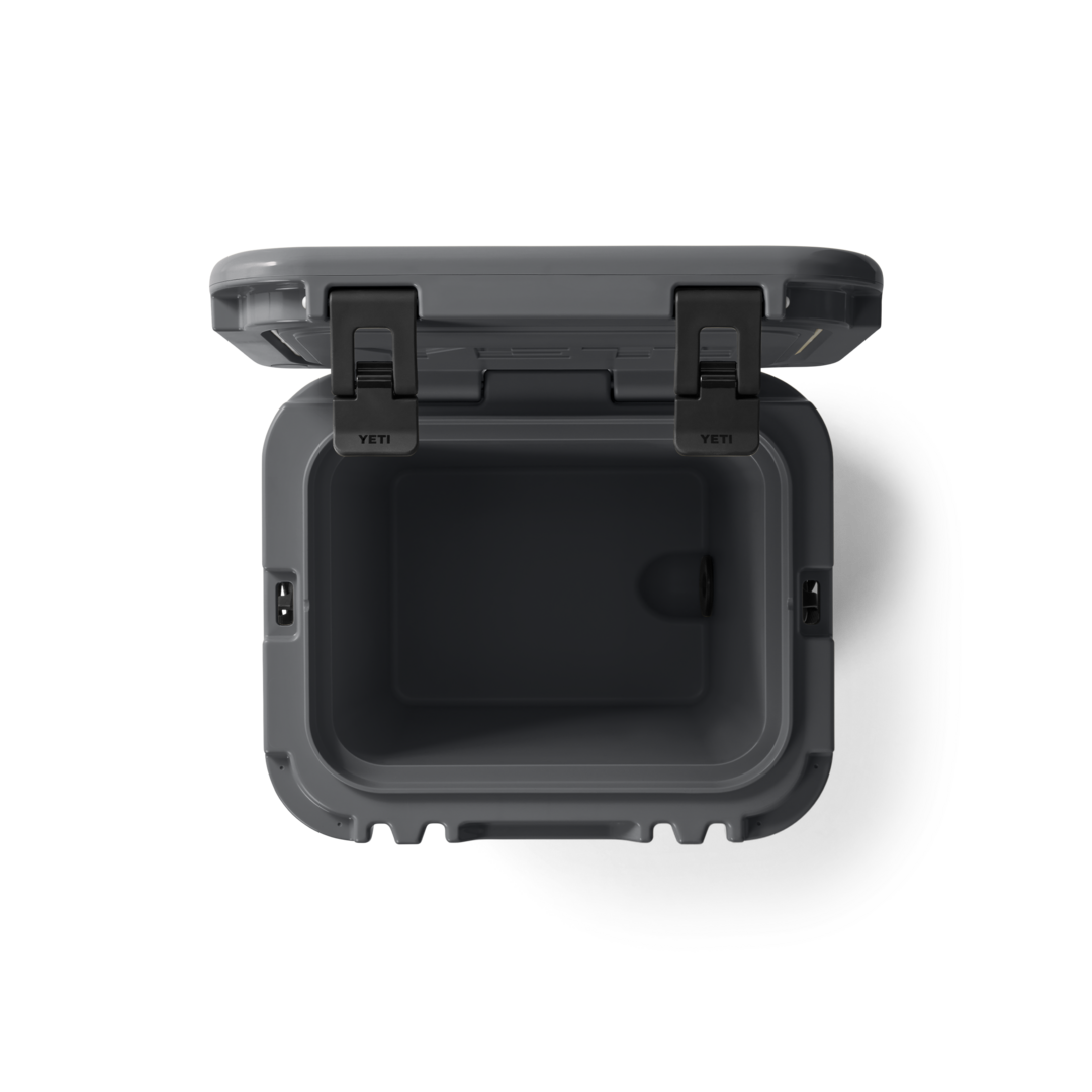 Gray rugged hard cooler with secure latches and insulated interior for food storage and organization collections