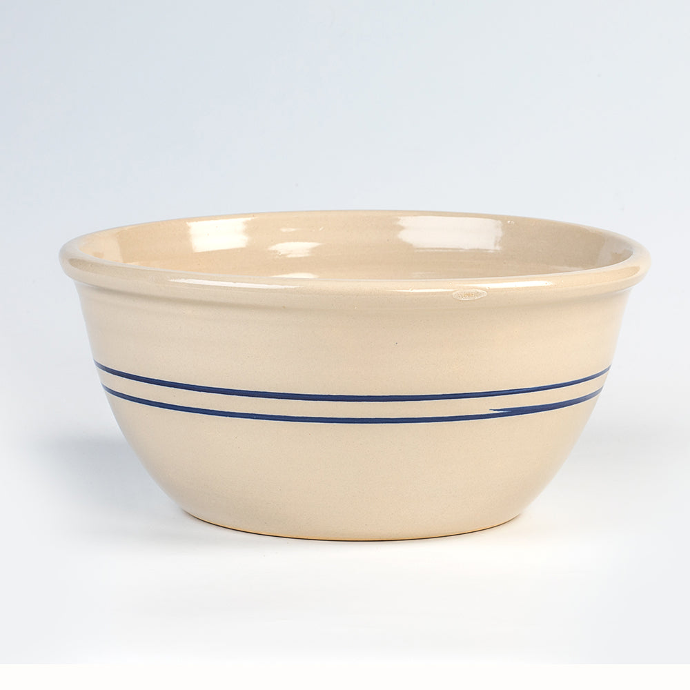 Cream stoneware bowl with two blue stripes, ideal for kitchenware and kitchen gadgets under $100 collections