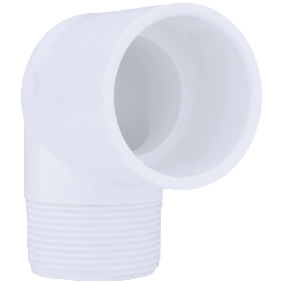 White PVC plumbing elbow fitting with threaded male end and slip female end for pipe connections under $50