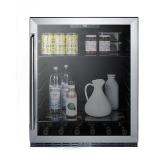Stainless steel built-in beverage center with left hinge door and glass front for kitchenware and appliances collections