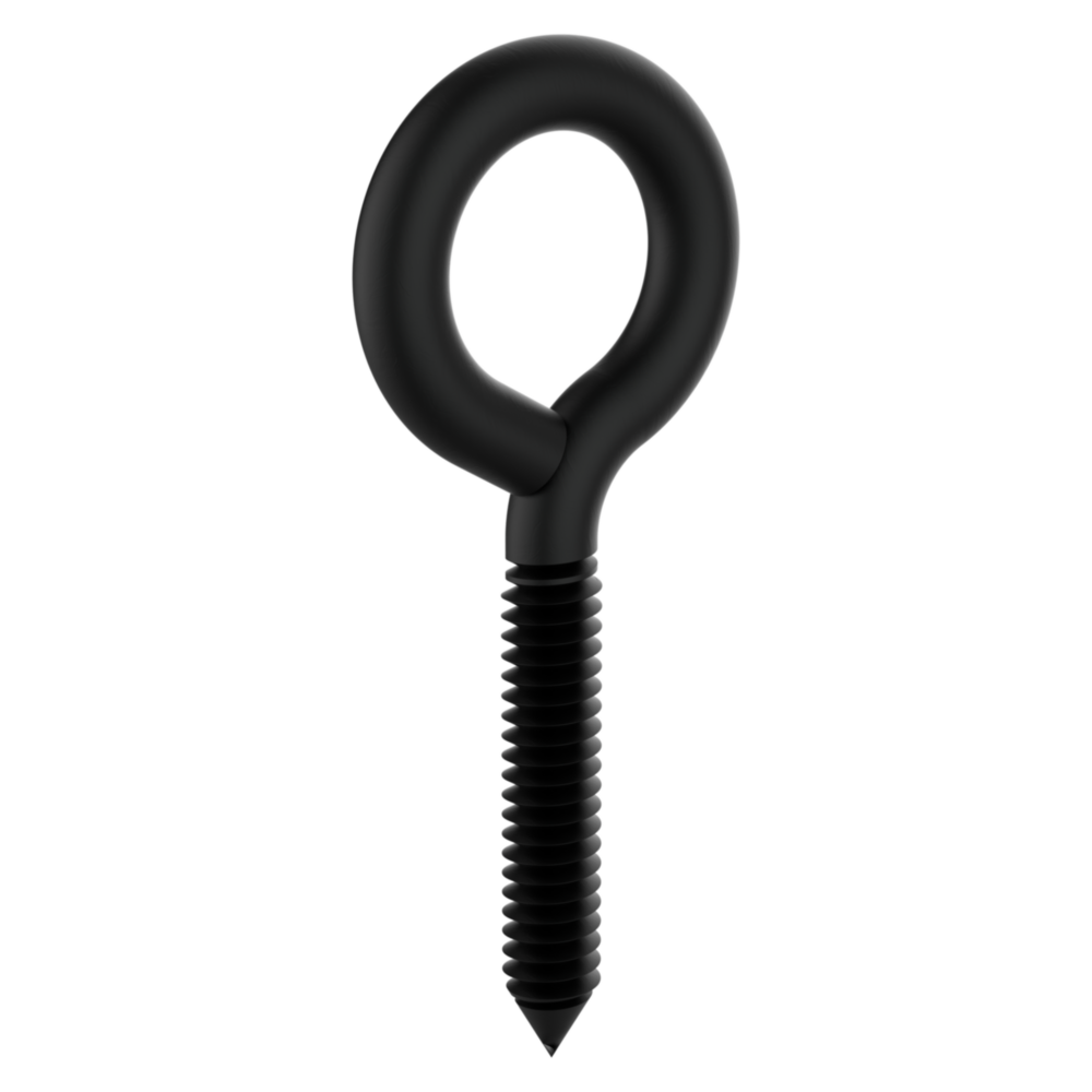 Black screw eye with threaded shaft for secure fastening in hardware, hooks & eyes, and fasteners under $50 collection