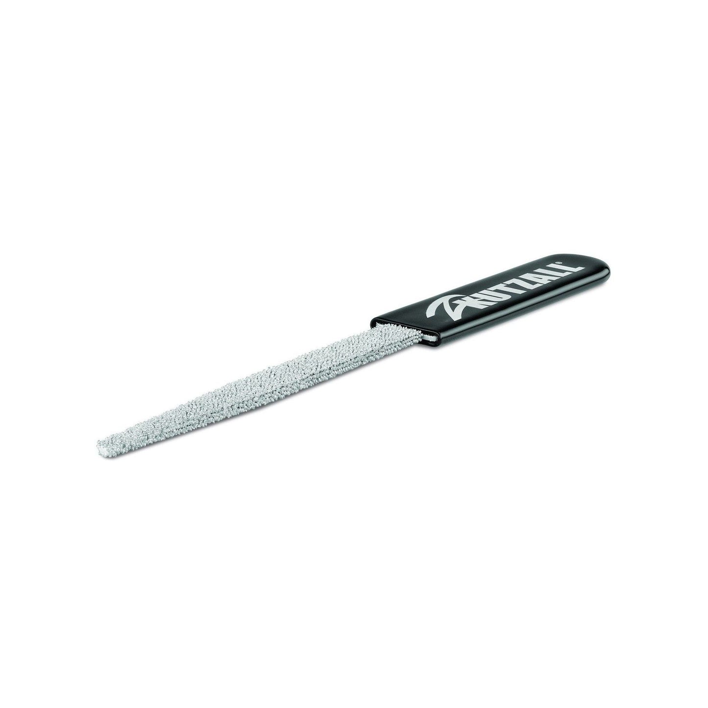Coarse hand rasp with textured metal file and black handle for precise shaping in home improvement tasks.