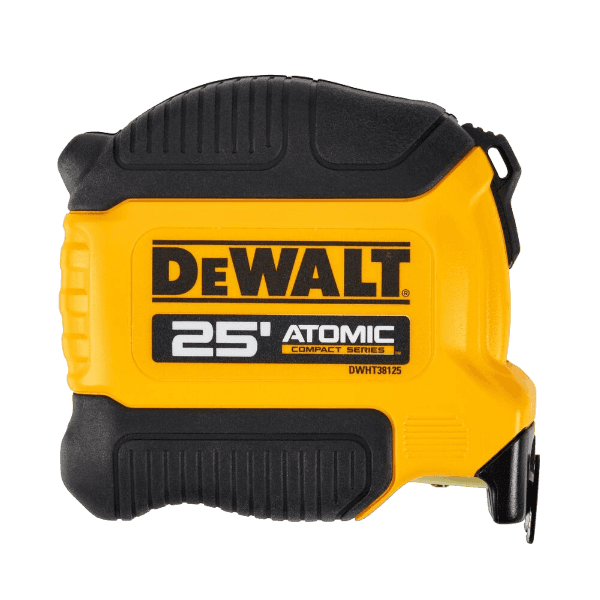 Compact yellow and black tape measure extending 25 feet for woodworking and measuring tool collections under $50