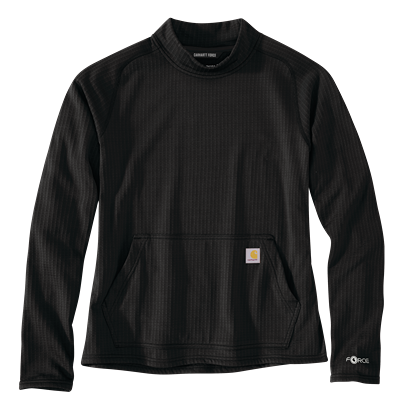Black relaxed fit long-sleeve pullover with textured fabric and front pocket for durable casual wear
