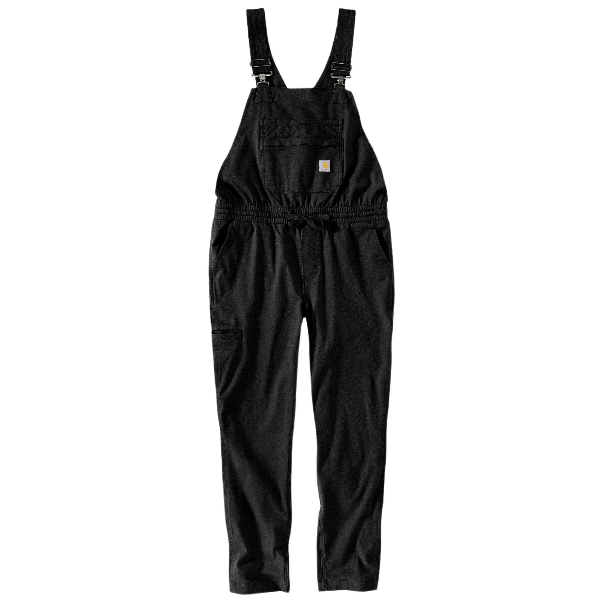 Black durable ripstop fabric bib overalls with adjustable straps and chest pocket for workwear use