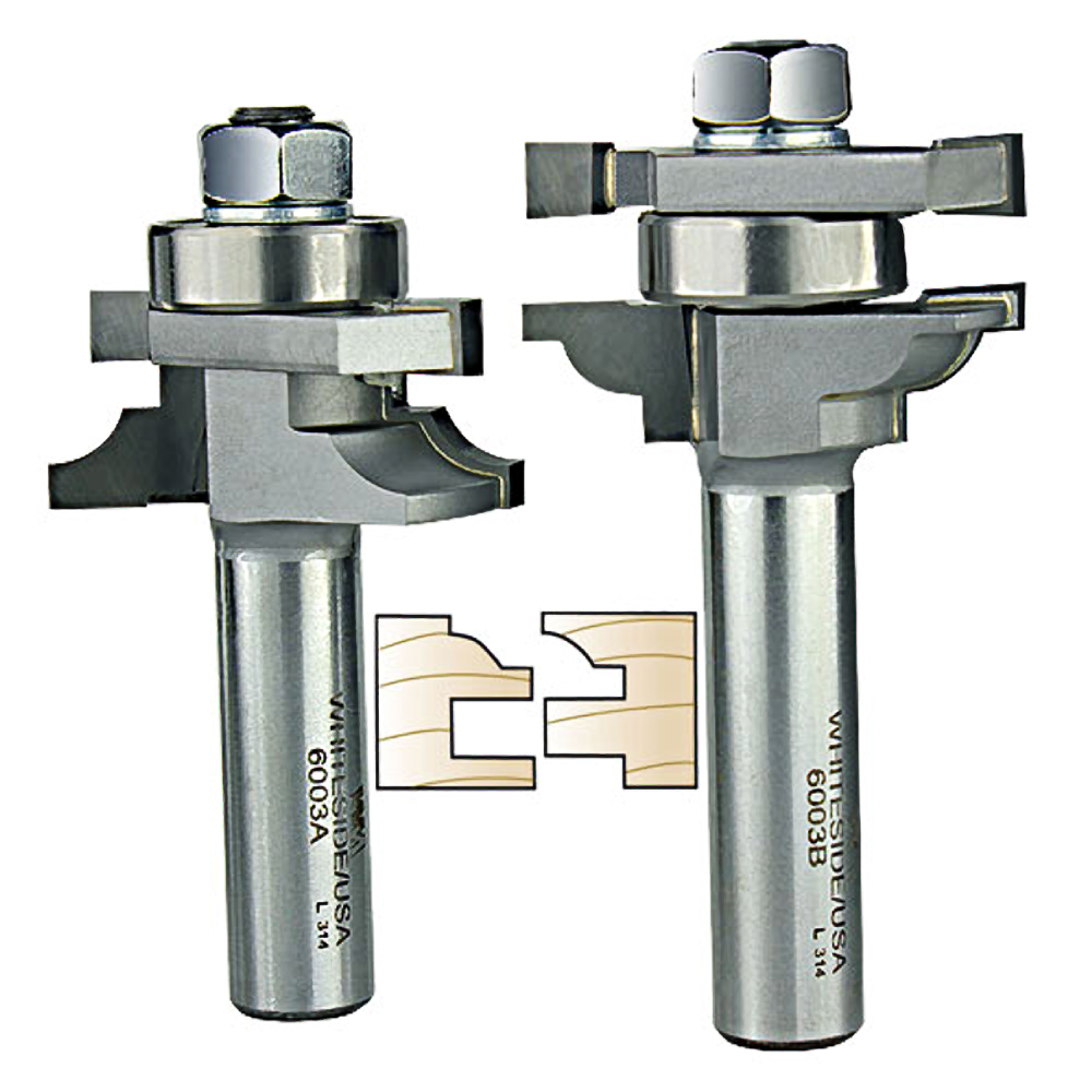 Two steel bead stile and rail router bits with cutter profiles for woodworking tool accessories and home improvement use