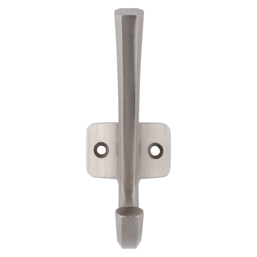 Satin nickel angled hook with mounting holes for durable storage and organization in home improvement under $50 tools