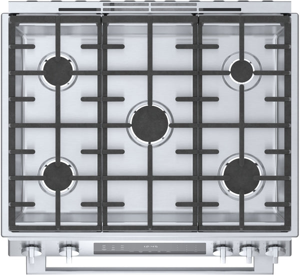stainless steel gas cooktop with five burners and heavy-duty grates for kitchen appliances and home improvement