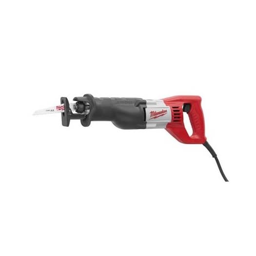 Red and black reciprocating saw with Milwaukee branding designed for home improvement and cutting tasks
