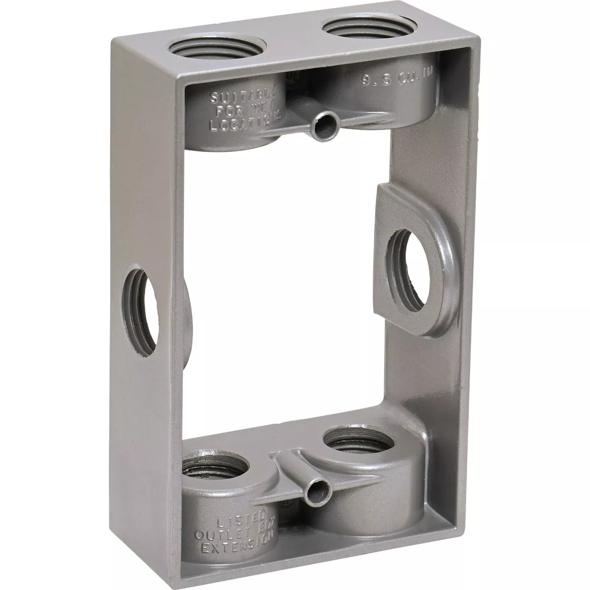 Metal weatherproof electrical extension ring with six conduit holes for outdoor wiring and home improvement projects