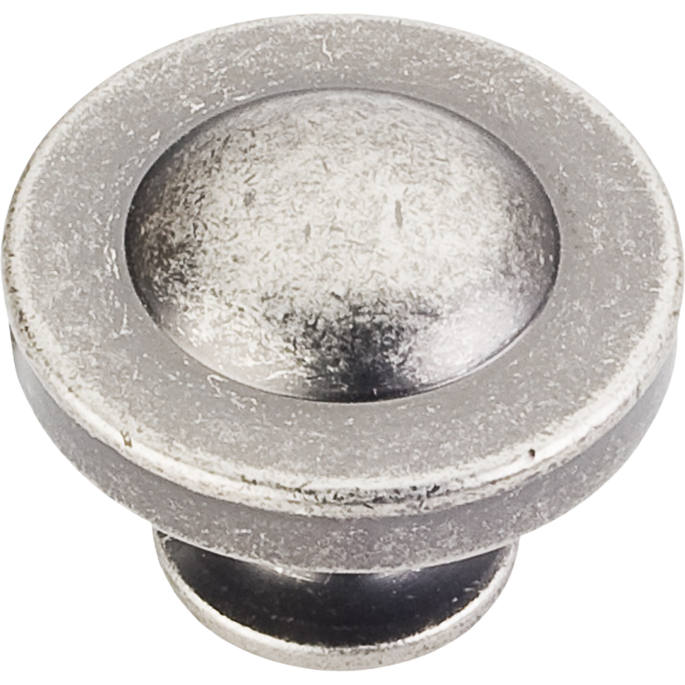 Distressed pewter cabinet knob with rounded top and vintage finish for home improvement projects