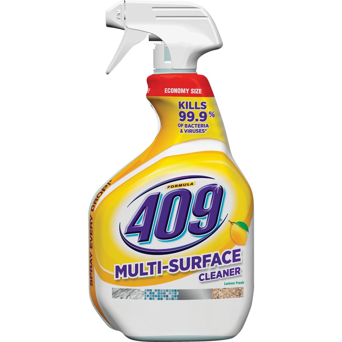 Spray bottle of multi-surface cleaner with lemon scent for kitchen and household cleaning supplies under $50 collection