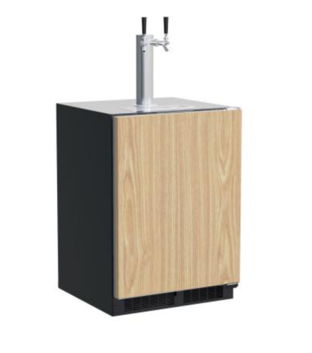 24-inch beverage dispenser with twin taps, panel-ready wood door, and reversible design in kitchen appliances collection