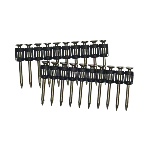 Zinc-plated collated pins in strips designed for fastening in hardware and fasteners for home improvement projects