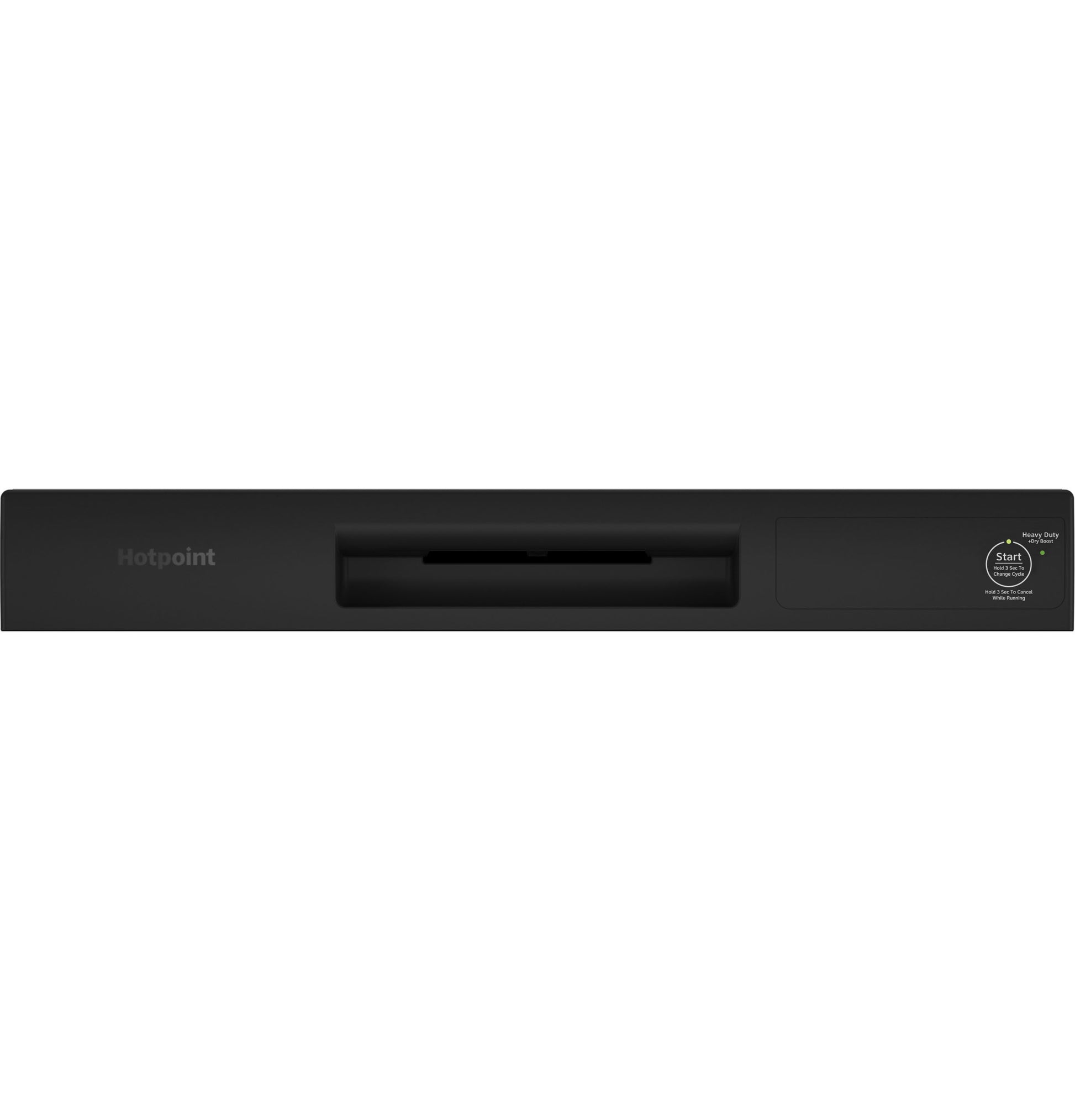 Black dishwasher control panel with one-button start and subtle brand logo from built-in dishwashers collection