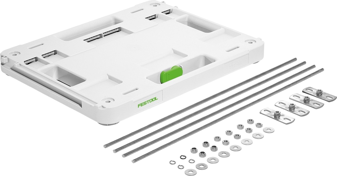 Compact white ceiling mounting bracket with adjustable rods and metal hardware for dust collectors in woodworking tools collection