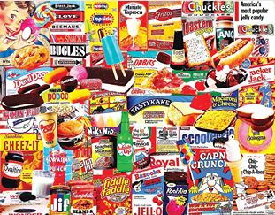 Colorful 1000-piece nostalgic food-themed puzzle from Toys & Games and Puzzles collections under $50 and $100