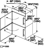 Technical drawing of Benchmark™ double wall oven showing detailed cavity dimensions in millimeters and inches from Wall Ovens collection