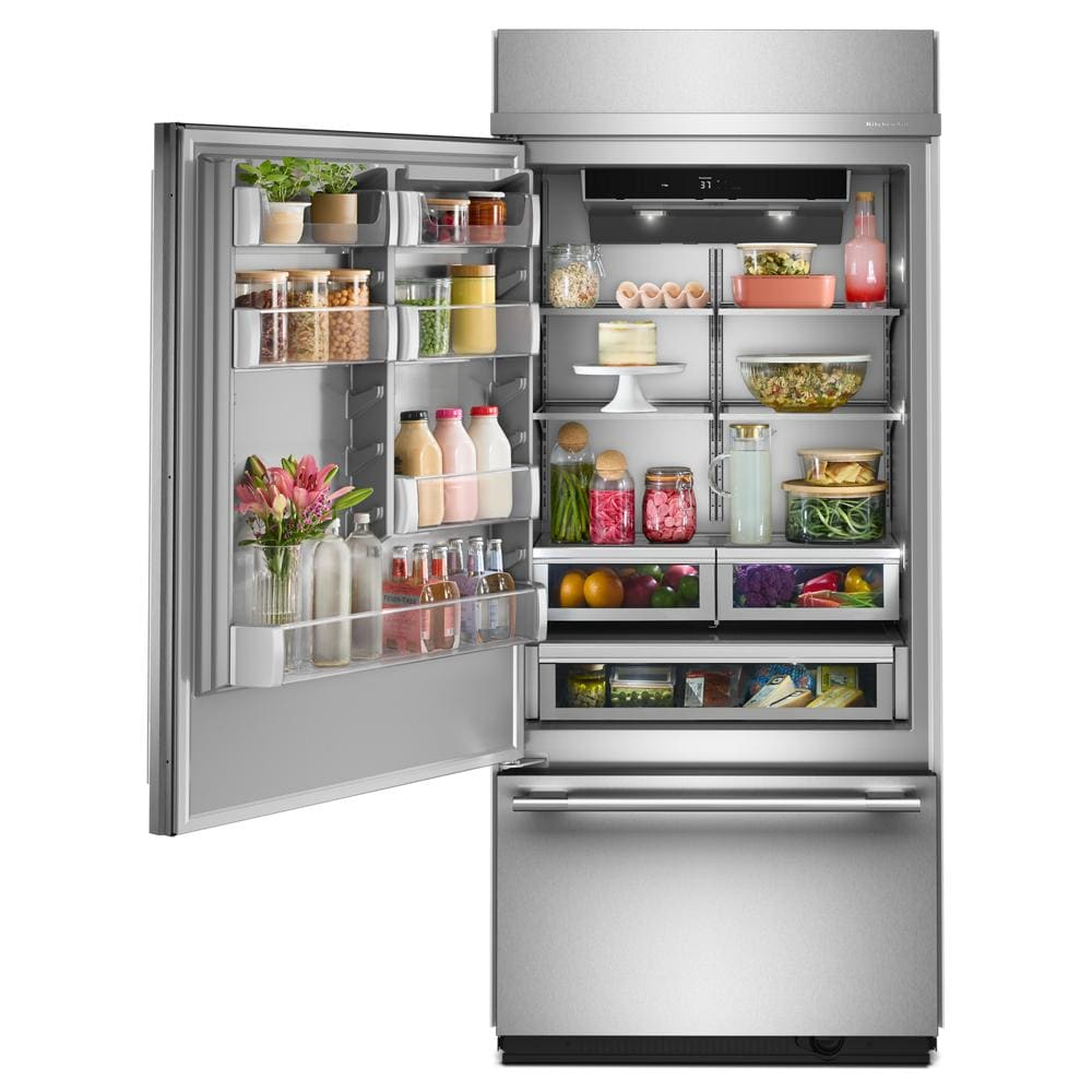 20.8 Cu. Ft. 36-Inch Built-In Bottom Mount Refrigerator with Left Door Swing and Signature Platinum Interior in PrintShield® Stainless Steel