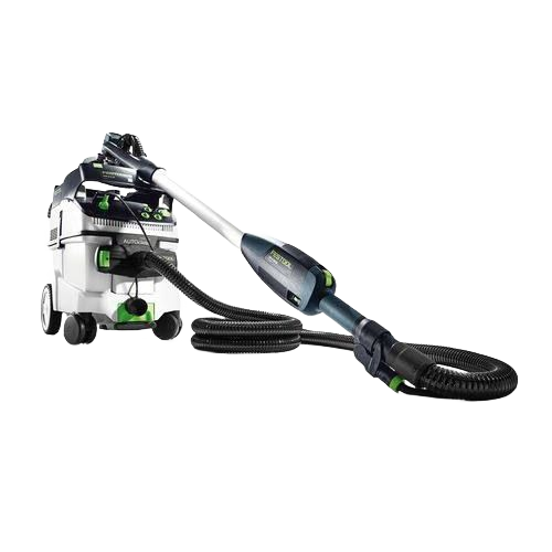 Portable drywall sander with flexible hose and dust extraction unit for efficient home improvement tasks