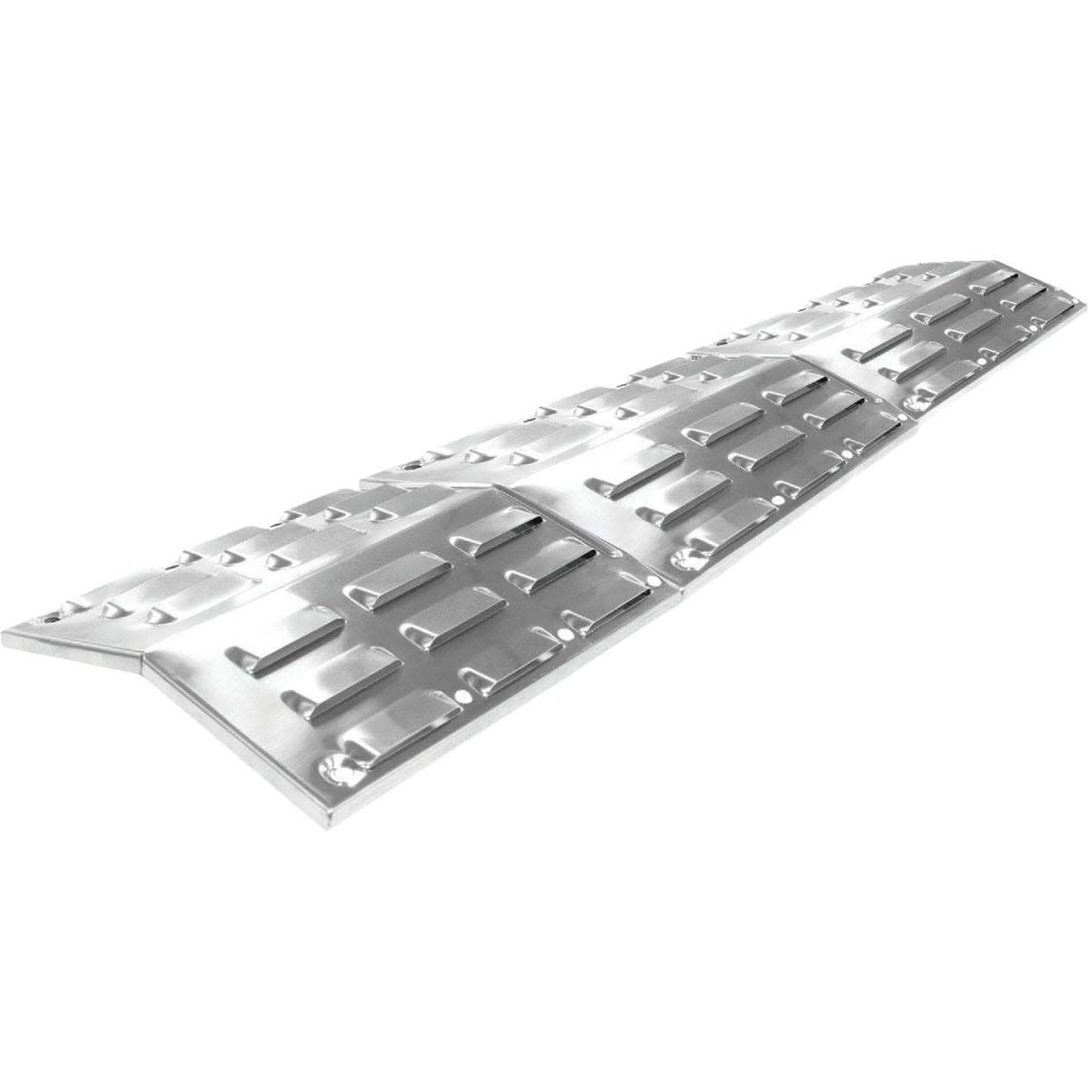Porcelain coated stainless steel heat plate with raised ridges and mounting holes for grill heat distribution and home improvement tasks