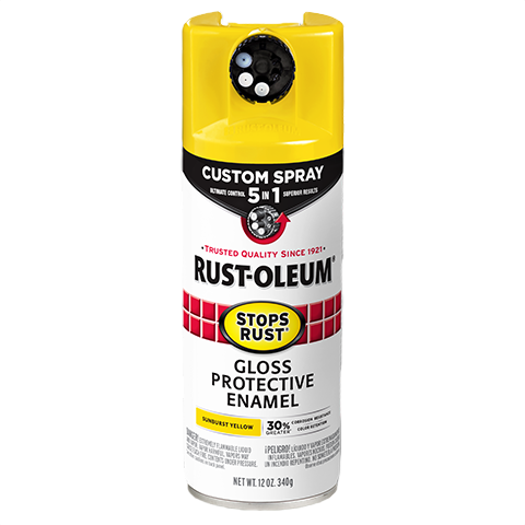 Gloss sunburst yellow enamel spray can with 5-in-1 custom spray for home improvement projects