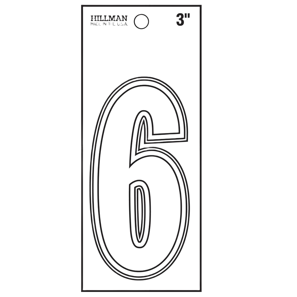 White matte vinyl die-cut number 6 sticker for labeling and numbering in home improvement projects