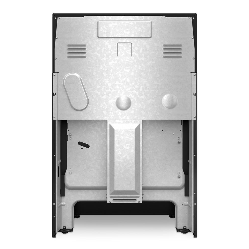 Rear view of metal panel with vent openings and power connection on electric range from kitchen appliances collection