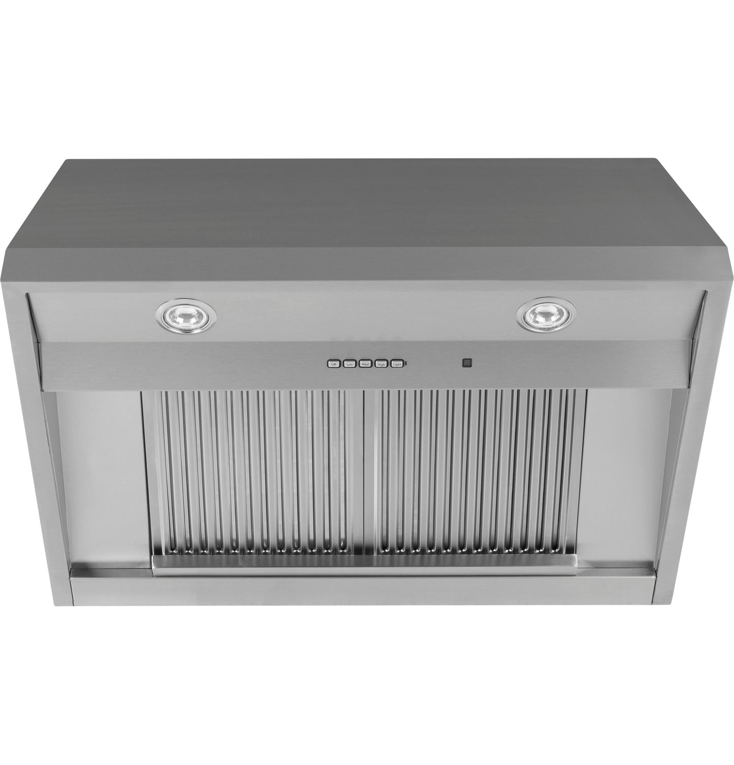 Stainless steel 30-inch commercial style hood with dual LED lights and metal baffle filters in range hoods collection