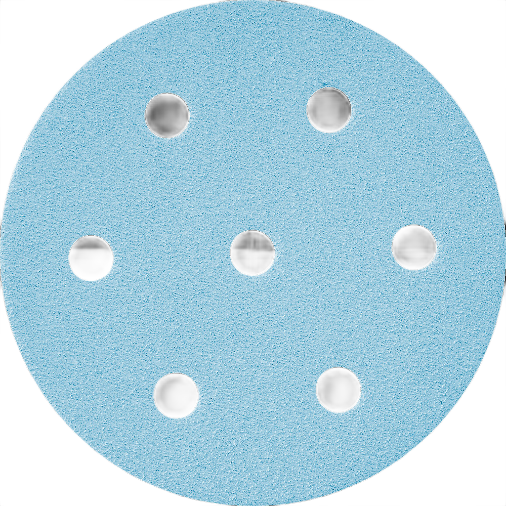 Blue 90mm sanding disc with seven holes, designed for power tool accessories and abrasive sanding tasks under $100