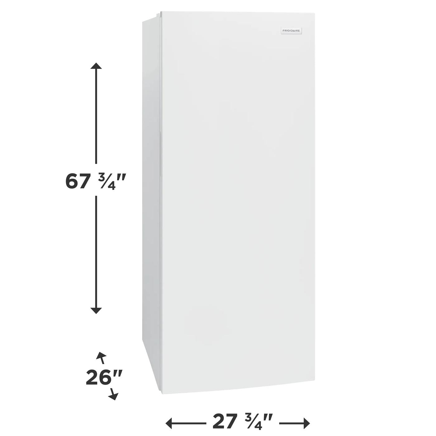 White upright freezer with a simple exterior and compact dimensions, designed for Freezers & Ice Makers, Kitchen & Kitchenware, and Appliances collections.