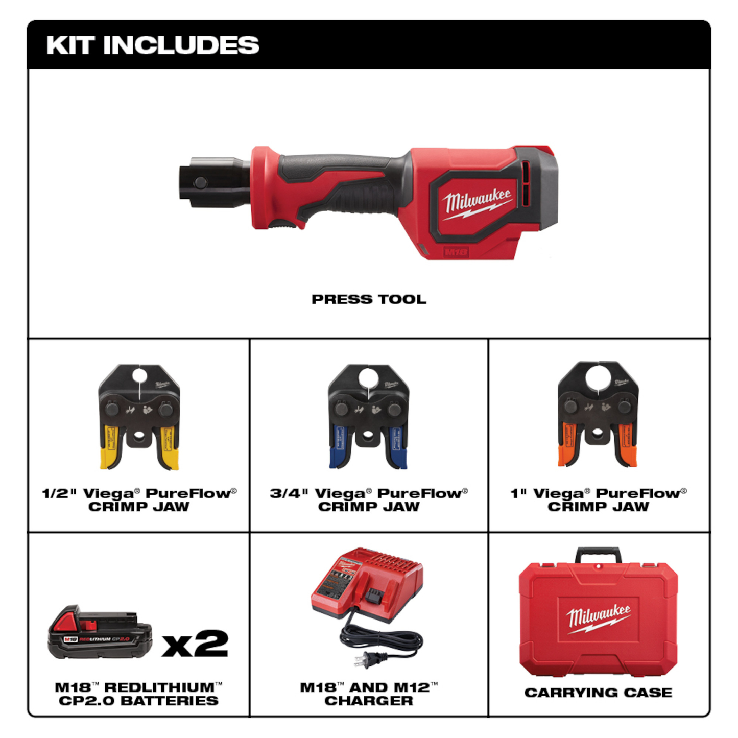 Milwaukee M18™ Short Throw Press Tool Kit w/ Viega PureFlow™ Jaws