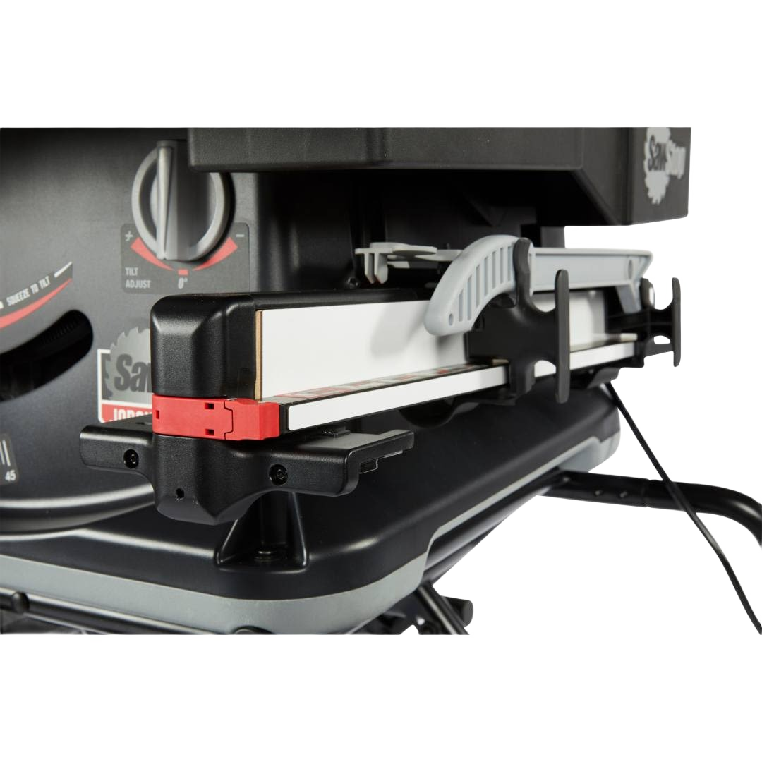 Adjustable saw fence and sturdy base on portable SawStop Jobsite Saw PRO for woodworking and power tool tasks