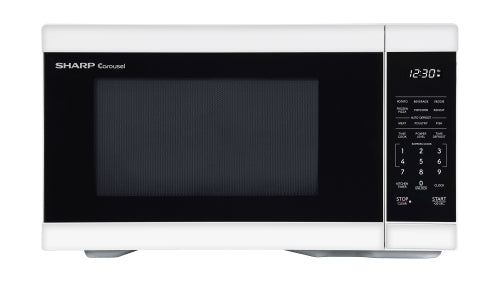 White and black Sharp microwave oven with digital clock and keypad from Microwaves collection at Hartville Hardware