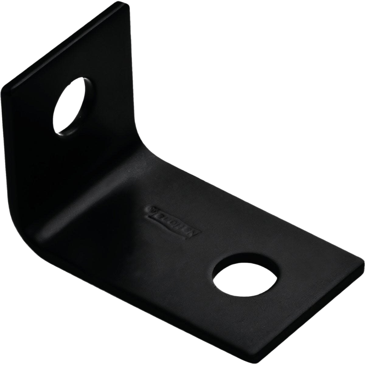 Black heavy-duty offset leg corner brace with two large mounting holes for building hardware and home improvement projects