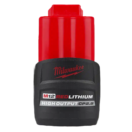 Compact red and black rechargeable high output battery for cordless power tools in home improvement tasks