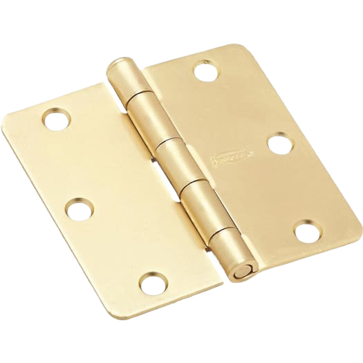 Satin brass door hinge with rounded corners for smooth operation in home improvement projects
