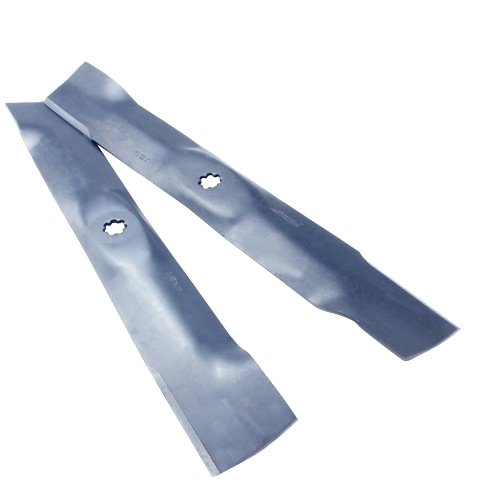 Pair of durable metal mower blades designed for 42-inch decks, suitable for lawn care and home improvement tasks