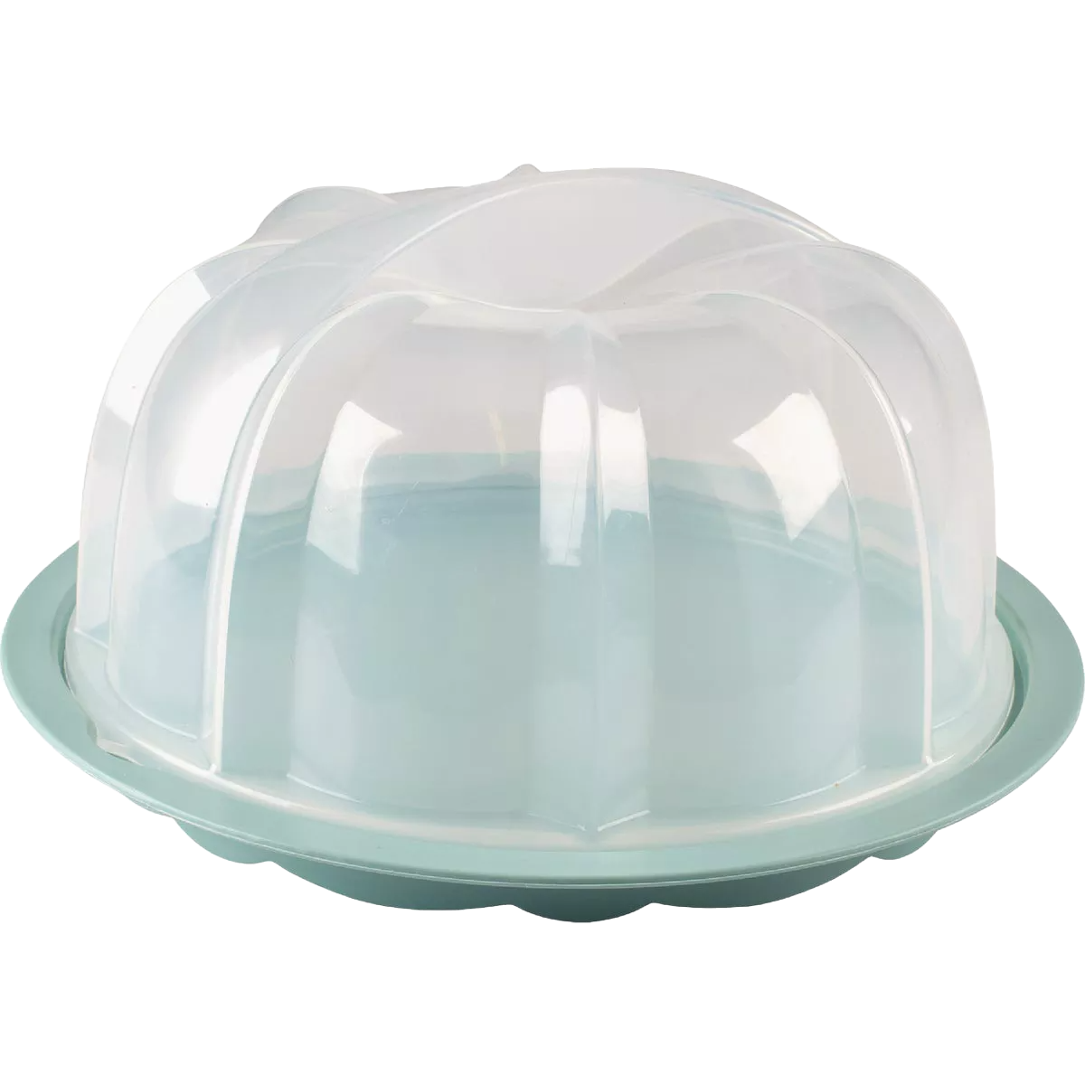 Light green bundt cake holder with clear dome lid for kitchen storage and food organization under $50 collections