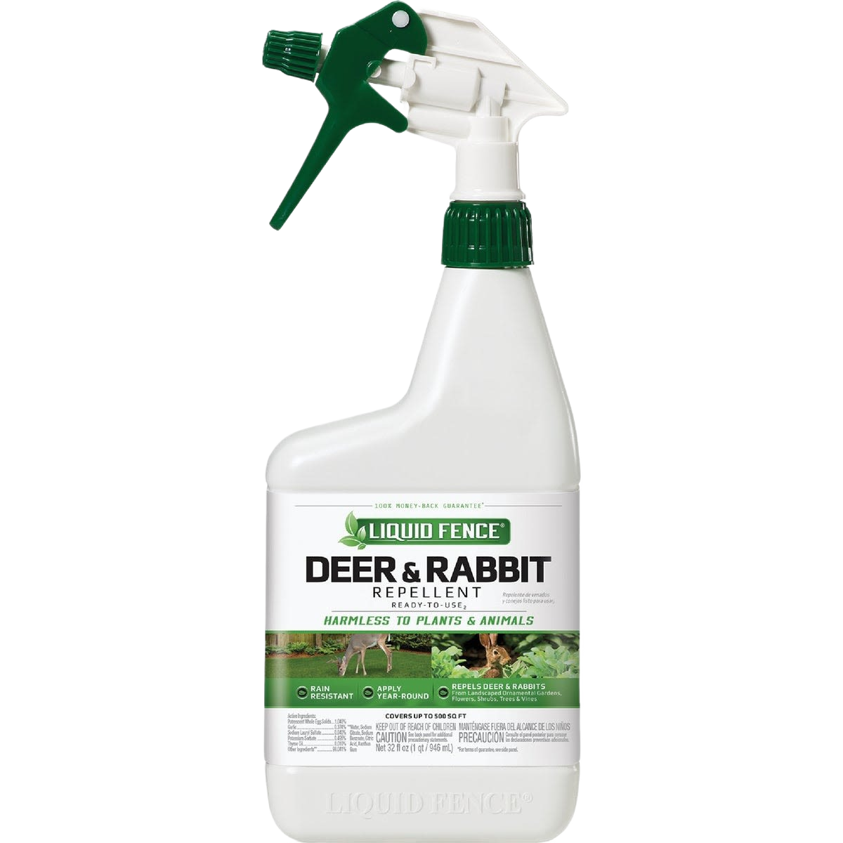 32 oz spray bottle of all-natural deer and rabbit repellent for lawn and garden pest control under $50