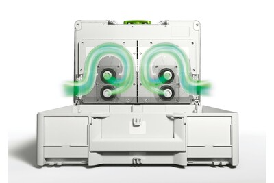 Open Festool SYS3 storage case showing airflow design for ventilation and tool protection in home improvement projects