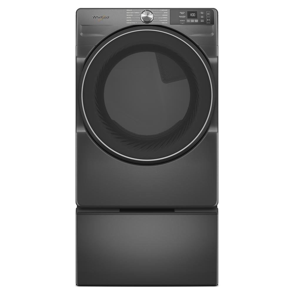 Dark gray smart front load gas dryer with digital display and large circular door in dryers and appliances collection