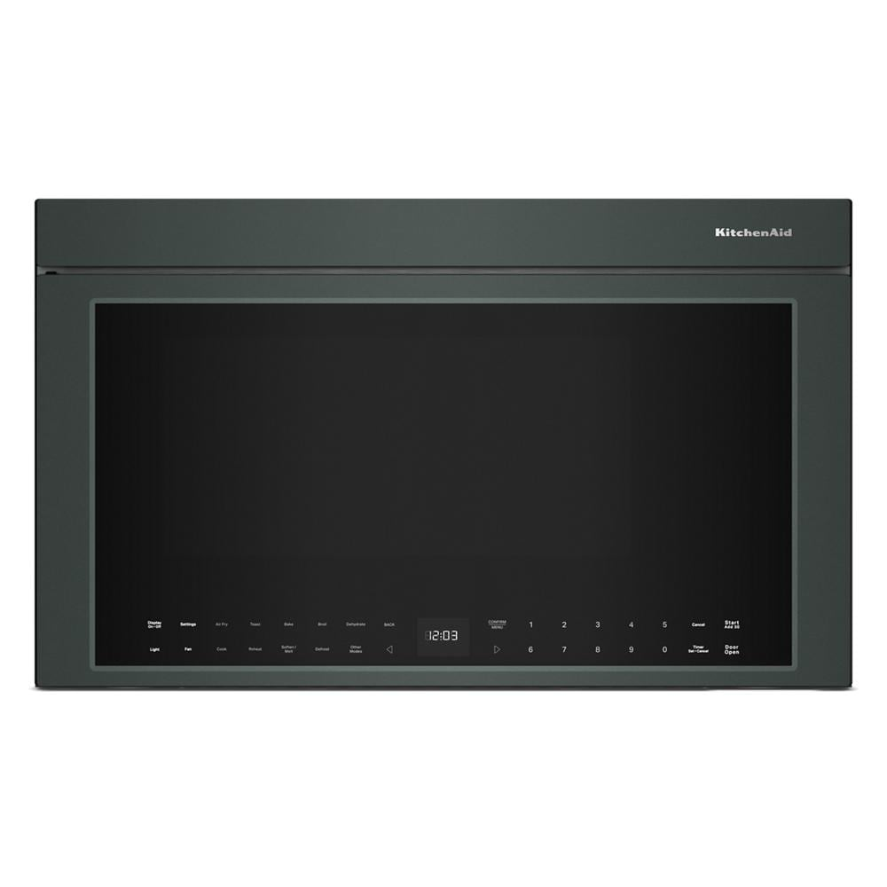 Matte black multifunction over-the-range microwave with digital touch controls in KitchenAid appliances collection
