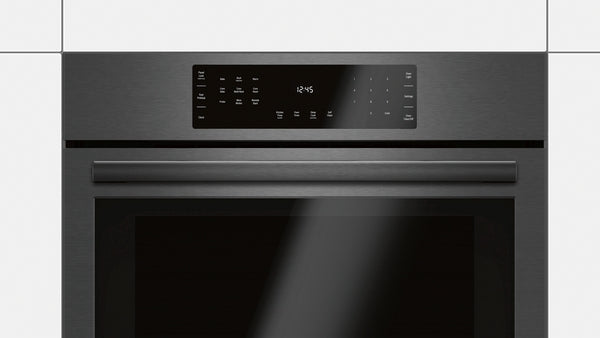 Black stainless steel 30-inch single wall oven with touch control panel from Bosch Wall Ovens collection