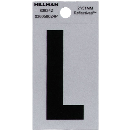 Black and silver reflective mylar square cut letter L sticker for home improvement and tools labeling