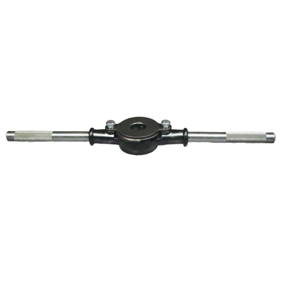 Black metal adjustable die stock handle with knurled grips for threading and home improvement tools