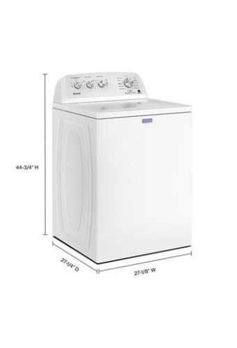 White top load washer with control panel and dimensions shown, part of washers and appliances collection