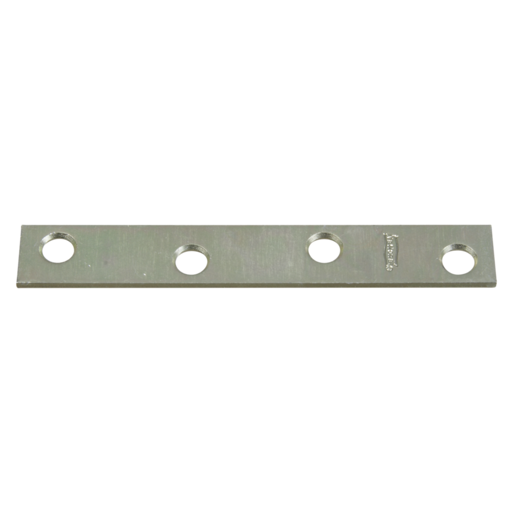 Straight zinc steel mending brace with four mounting holes for reinforcing panels in building hardware collections under $50